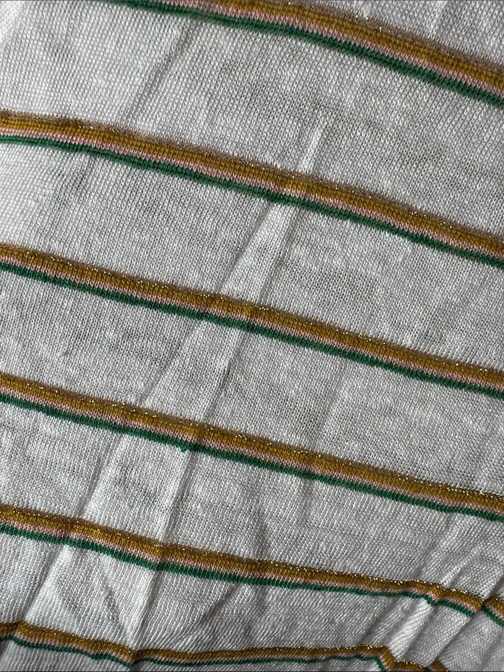 Banana Republic 100% Linen Blend Striped V-Neck Tee White Green Gold Size Medium